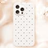 White Iphone Case With Dark Gray Polka Dots.