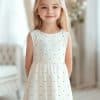 Girl In A White Dress With Lime Green Polka Dots.