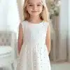 Girl In A White Dress With Pink Polka Dots.