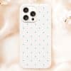 White Phone Case With Light Teal Polka Dots.