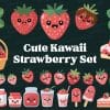 Delightful Cute Kawaii Strawberry Clip Art Set Featuring Happy Strawberries, Desserts, Milk, And Floral Elements