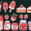 Assortment Of Cute Kawaii Strawberry Clipart: Individual Graphics Of Strawberry Treats, Drinks, And Happy Fruit Characters