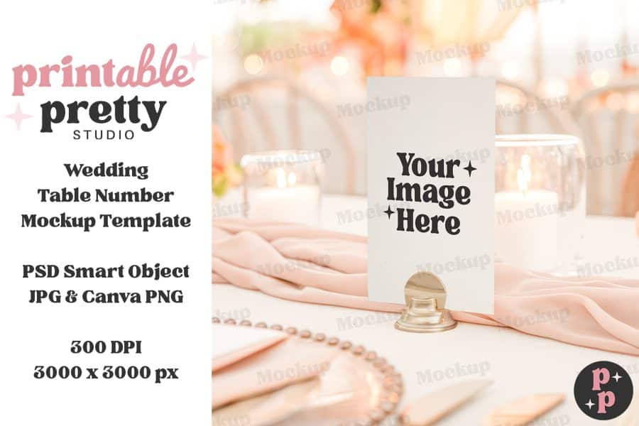 Blank wedding table number placeholder card on a table.