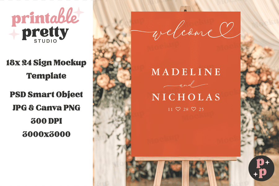 A Terracotta Welcome Sign For Madeline And Nicholas'S Wedding, Displaying Their Names And Wedding Date.