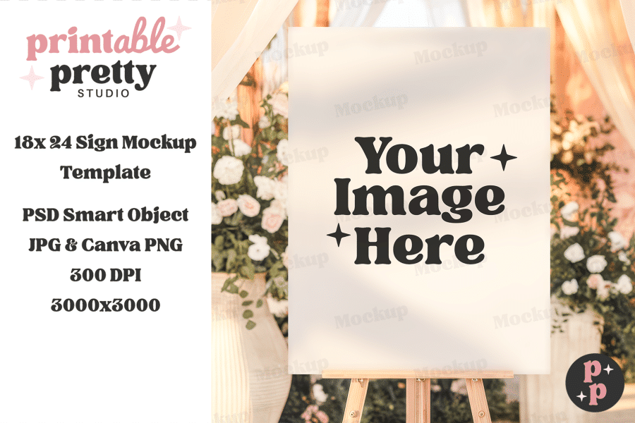 Blank Sign Mockup On Easel, Text Overlay Says Your Image Here.