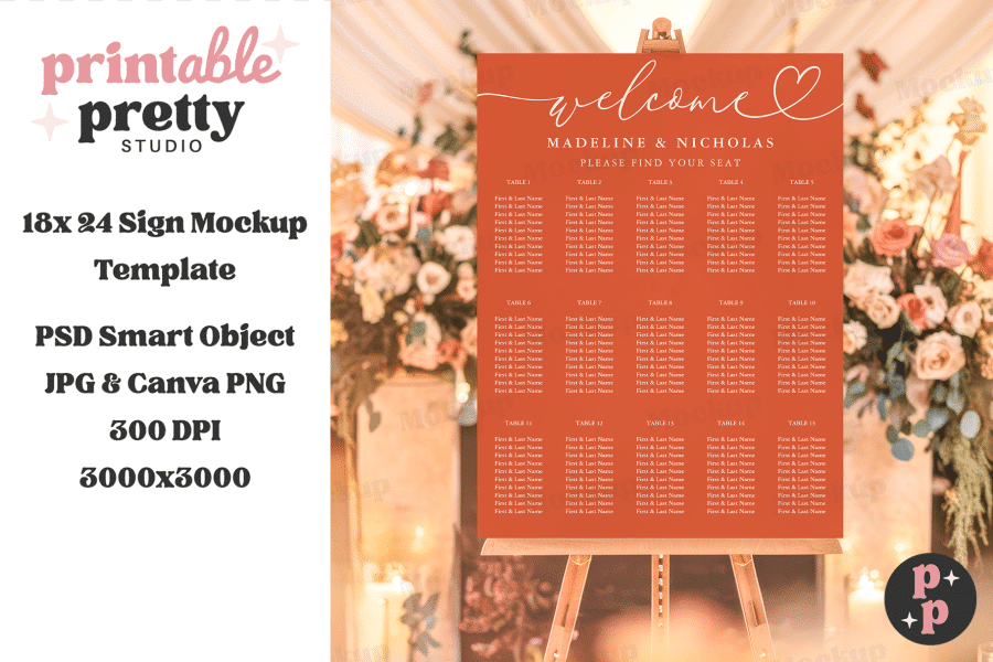 Wedding Seating Chart Template On An Easel.