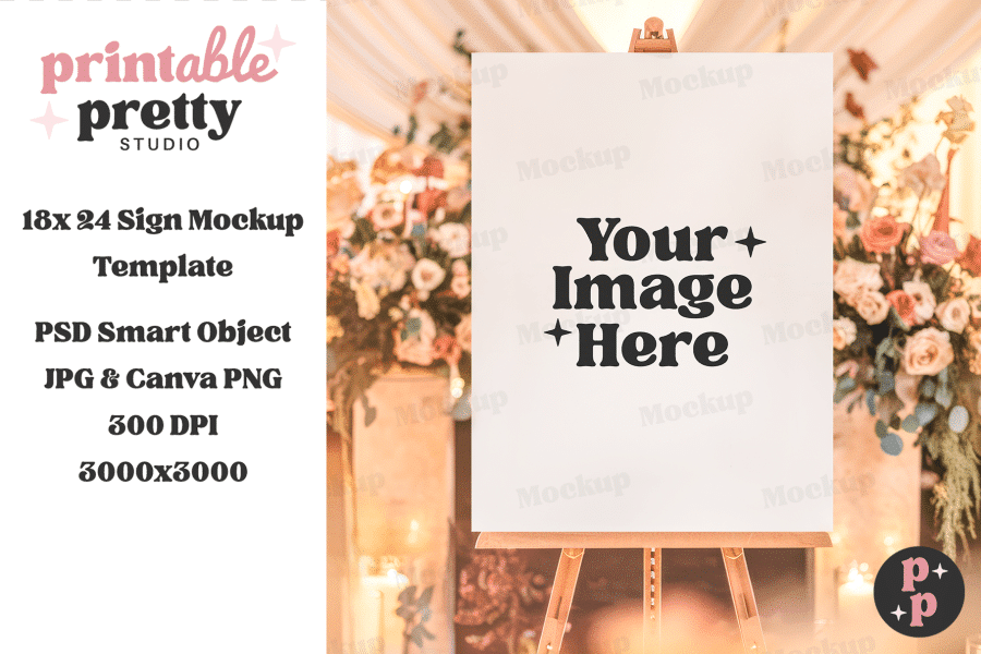 Blank Sign On Easel, Text Overlay Says Your Image Here.