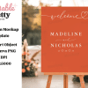 A Terracotta Wedding Welcome Sign On An Easel, Displaying The Names Madeline And Nicholas And Their Wedding Date.