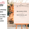 Beige Wedding Welcome Sign On An Easel, Displaying The Names Madeline And Nicholas With Their Wedding Date.