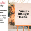 Blank Sign Mockup On Easel, Text Overlay Says Your Image Here.
