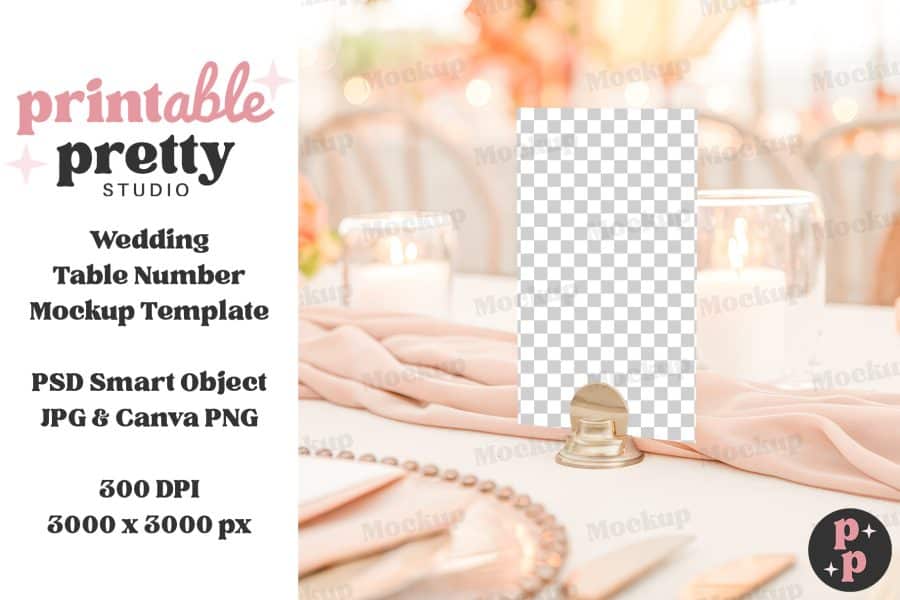 Blank Wedding Table Number Mockup On A Gold Stand.