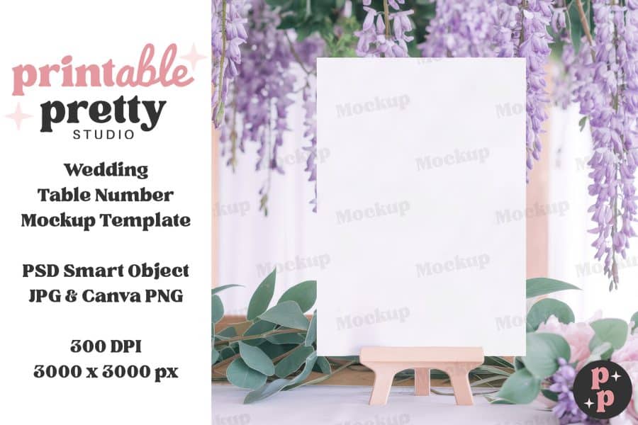 Wisteria Wedding Table Number Mockup PSD