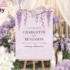 Lavender Wedding Welcome Sign With Floral Design, Announcing Charlotte And Benjamin'S Wedding.