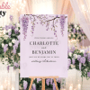 Lavender Wedding Welcome Sign With Floral Details, Announcing Charlotte And Benjamin'S Wedding.