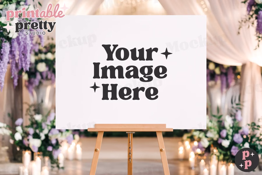Romantic Wisteria Sign Mockup | 24X18 Horizontal Psd