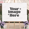 Blank Sign On Easel With Your Image Here Text, In Front Of Wedding Decor.