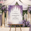 Wedding Welcome Sign With Purple Wisteria Flowers, Announcing Charlotte And Benjamin'S Wedding Date.
