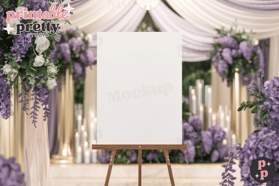 Wedding Welcome Sign Mockup with Roses and Wisteria