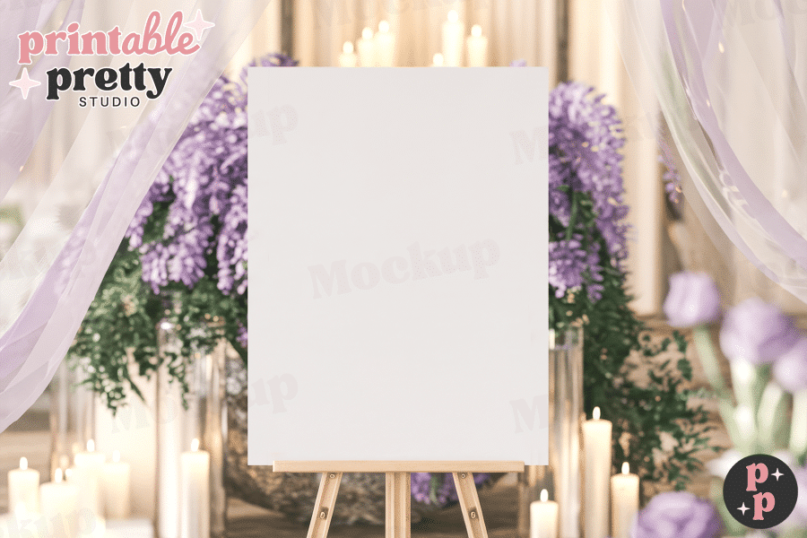 Wedding Welcome Sign Mockup with Wisteria – 18x24 Vertical PSD