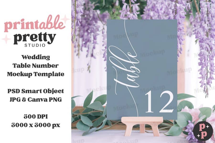 A Blue Wedding Table Number Card On A Small Wooden Easel.