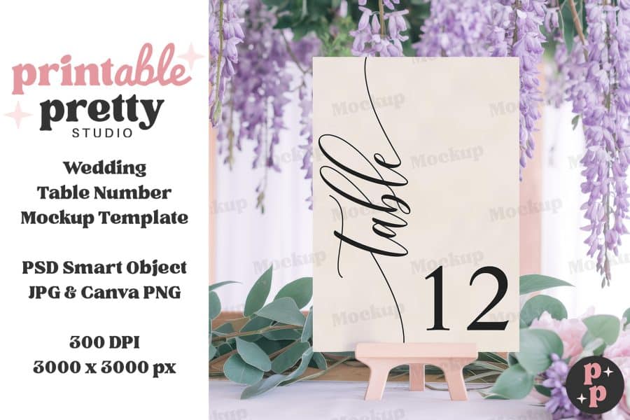 Wedding Table Number 12 Mockup On A Small Easel.