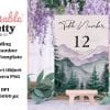 Wedding Table Number Card Mockup Featuring A Watercolor Landscape Of Mountains And Trees.