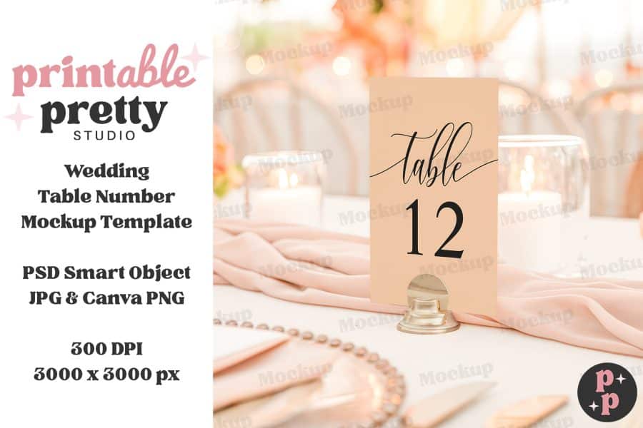Wedding Table Number Card, Number Twelve, On A Table Setting.
