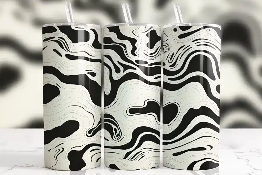 Abstract Black and White Swirl Tumbler Wrap - digital download design with mockup for 20oz skinny tumblers
