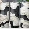 Three Tumblers With A Black And Off-White Abstract Wave Design.