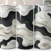 Three Tall Tumblers With Black And White Abstract Wavy Designs.