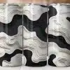 Three Tall Tumblers With A Black And White Topographic Pattern.