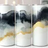 Three Tumblers With Abstract Gray, Black, And Gold Designs.