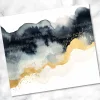 Abstract Watercolor Painting In Shades Of Gray, Black, And Gold.
