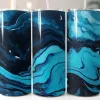 Three Tumblers With Blue And Black Marble Designs.