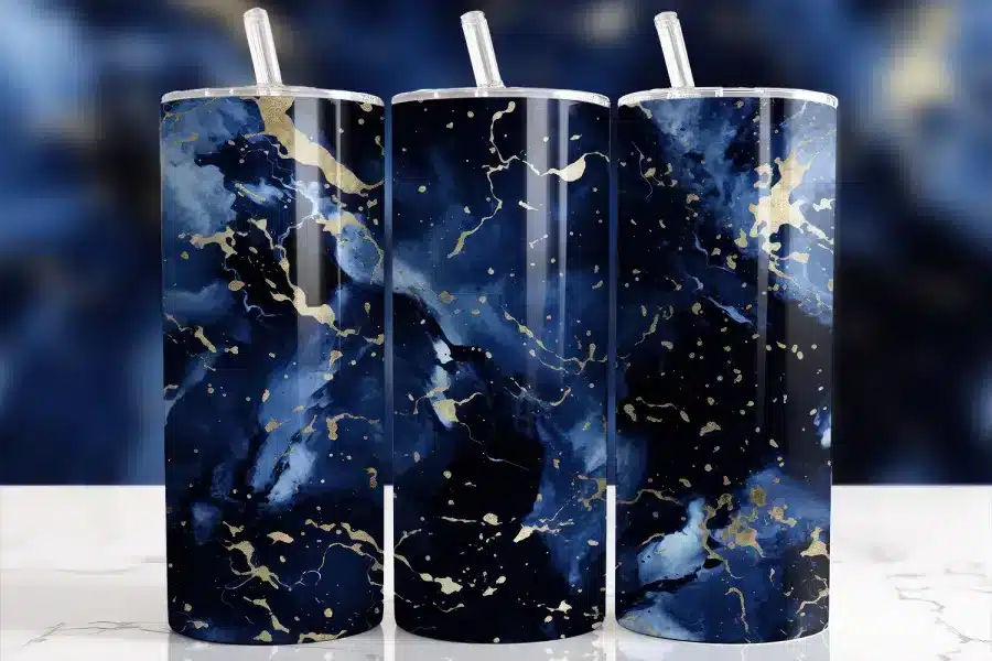 Navy Blue Gold Marble Tumbler Wrap - digital download design with mockup for 20oz skinny tumblers