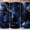 Three Navy Blue And Gold Marble Patterned Tumblers.