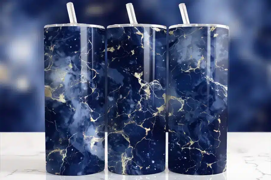 Dark Blue Gold Marble Tumbler Wrap - digital download design with mockup for 20oz skinny tumblers
