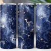Three Navy Blue Tumblers With Gold Veining.