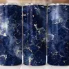 Three Navy Blue And Gold Marble Patterned Tumblers.