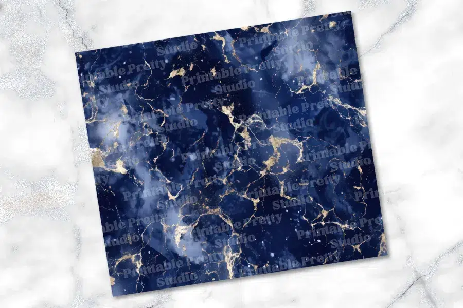 Navy Blue Marble Texture With Gold Veining.