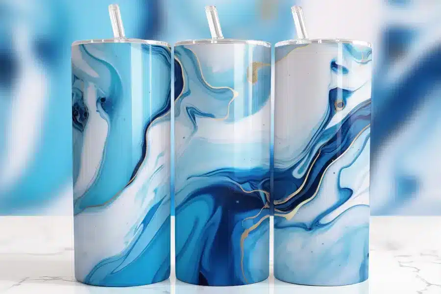 Abstract Blue Gold Marble Tumbler Wrap - digital download design with mockup for 20oz skinny tumblers