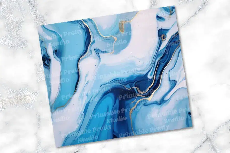Abstract Blue And White Marble Design With Gold Accents.