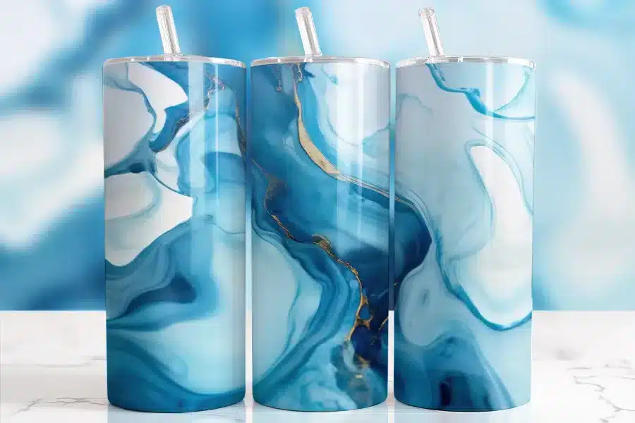 Blue Gold Abstract Marble Tumbler Wrap - digital download design with mockup for 20oz skinny tumblers