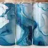 Three Tumblers With A Blue And Gold Marble Design.