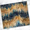 Abstract Art Featuring Teal, Gold, And Beige Brushstrokes Interspersed With Gold Glitter.
