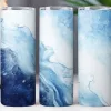 Three Tall Tumblers With A Blue Marble Design.