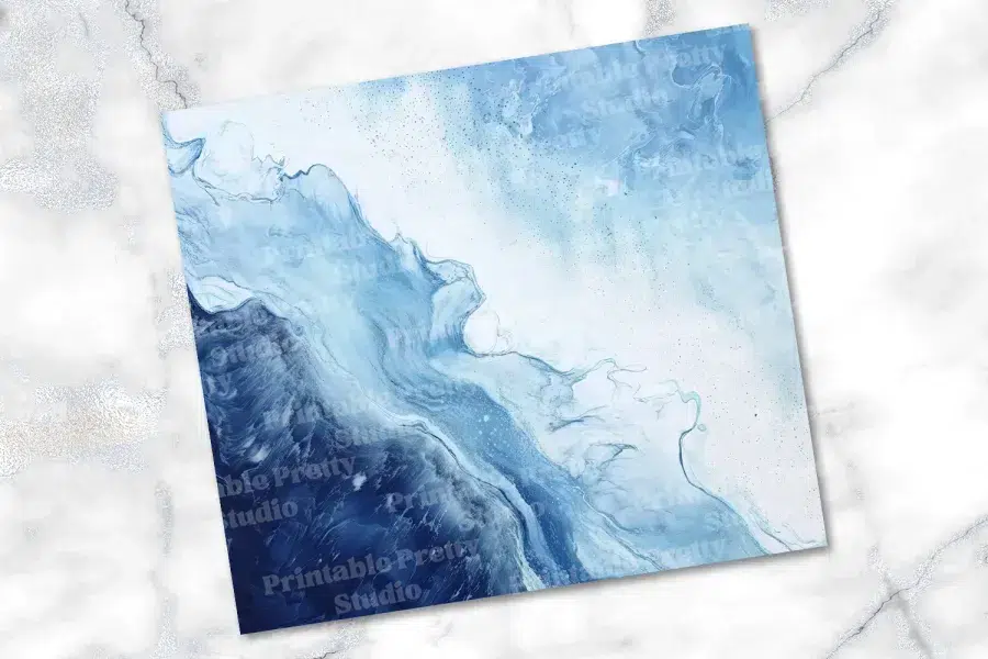 Abstract Blue And White Marbled Design.