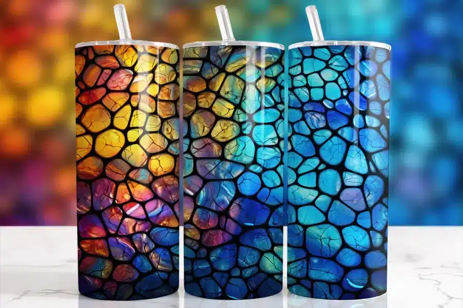Colorful Pebble Mosaic Tumbler Wrap - digital download design with mockup for 20oz skinny tumblers