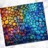 Abstract Image Of Colorful, Cracked Stone Or Glass Mosaic In Shades Of Blue, Orange, And Purple.