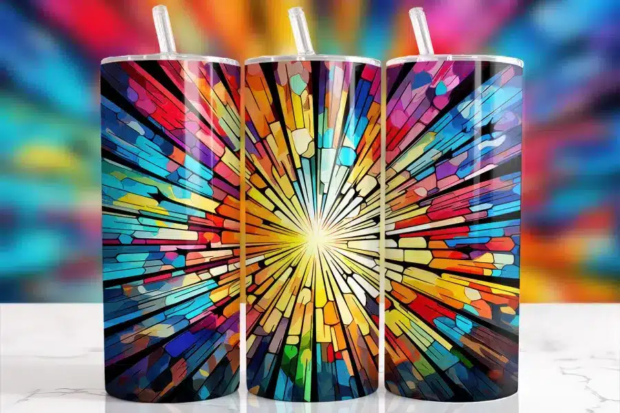 Colorful Starburst Tumbler Wrap - digital download design with mockup for 20oz skinny tumblers